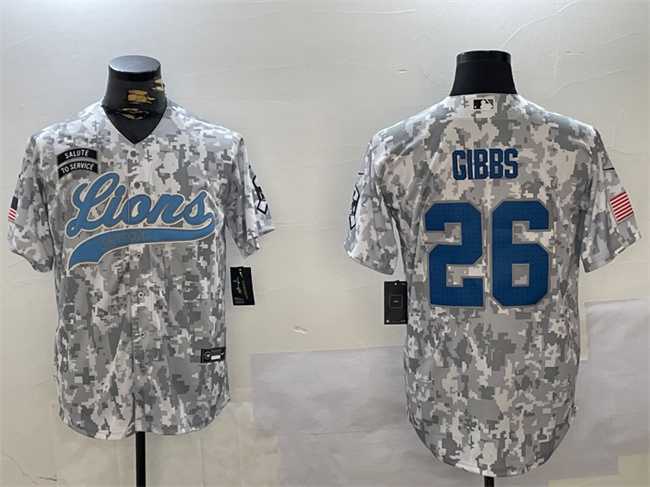 Mens Detroit Lions #26 Jahmyr Gibbs 2024 Arctic Camo Salute To Service Stitched Baseball Jersey